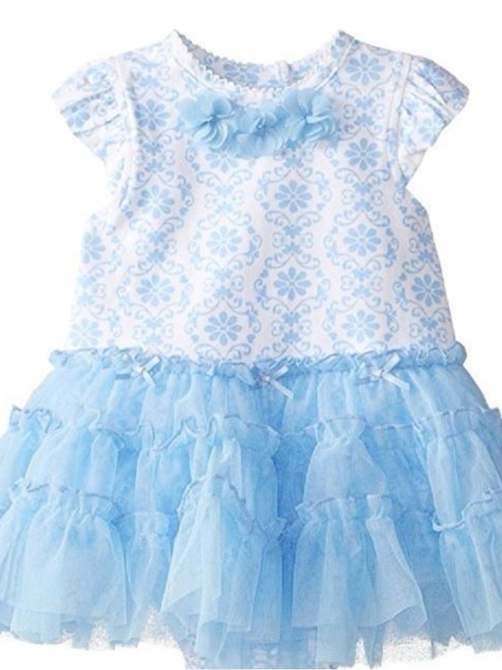 Little Me Baby Girls Blue White Floral Tutu Bodysuit Dress Size 9 Months